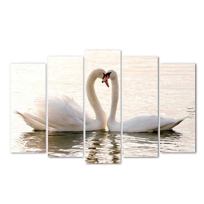 Картина модульная на подрамнике 'Влюблённые лебеди' (2-25х63 2-25х70 1-25х80) 125х80см от компании Интернет-магазин "Flap" - фото 1