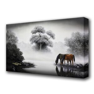 Картина на холсте 'Кони на водопое' 60*100 см