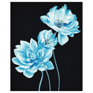 Картина по номерам на черном холсте 'Голубые цветы'40 x 50 см