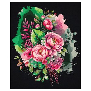 Картина по номерам на черном холсте 'Розовый букет'40 x 50 см