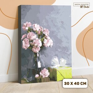 Картина по номерам на холсте с подрамником 'Розовые цветы и подарок'40х30 см