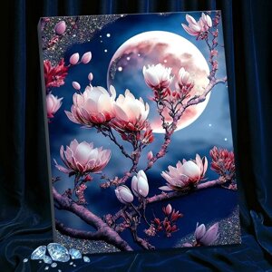 Картина по номерам с кристаллами из хрусталя, 40 x 50 см 'Цветущая магнолия' 19 цветов