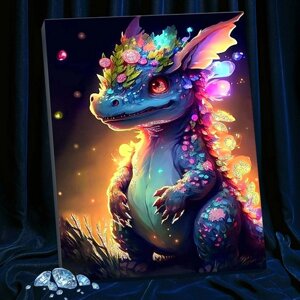 Картина по номерам с кристаллами из хрусталя, 40 x 50 см 'Неоновый дракон' 28 цветов