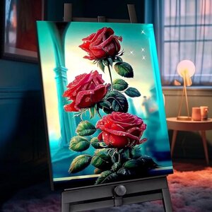 Картина по номерам с кристаллами из хрусталя 'Бордовые розы' 25 цветов, 40 x 50 см