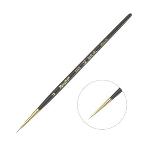 Кисть Колонок круглая укороченная Roubloff серия 1115 0, ручка короткая чёрная матовая жёлтая обойма