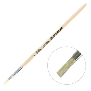Кисть Щетина плоская 2 (ширина обоймы 2 мм длина волоса 10 мм), деревянная ручка, Calligrata