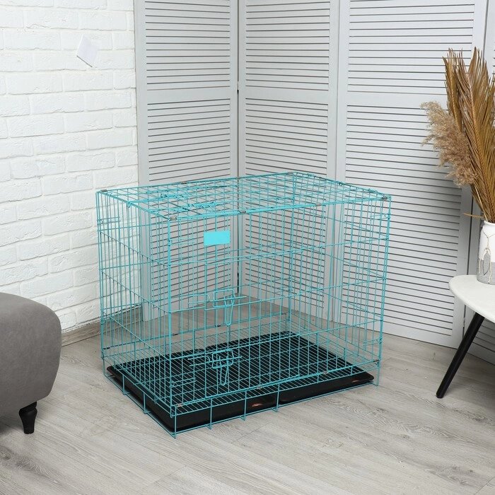 Клетка с люком для собак и кошек, 85 х 60 х 70 см, синяя от компании Интернет-магазин "Flap" - фото 1