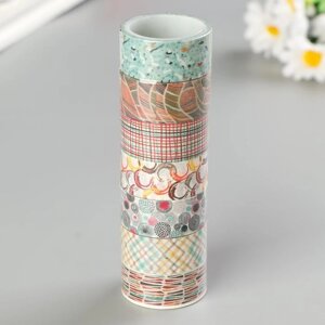 Клейкие WASHI-ленты для декора 'Микс 3'15 мм х 3 м (набор 7 шт) рисовая бумага