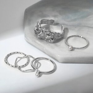 Кольцо набор 5 штук 'Идеальные пальчики' изящность, цвет белый в серебре