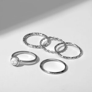 Кольцо набор 5 штук 'Идеальные пальчики' венец, цвет белый в серебре