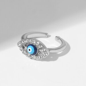 Кольцо 'Оберег' глаз, классика, цвет бело-синий в серебре, безразмерное