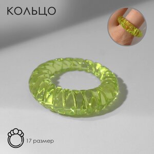 Кольцо пластик 'Пружинка'цвет зелёный, 17 размер