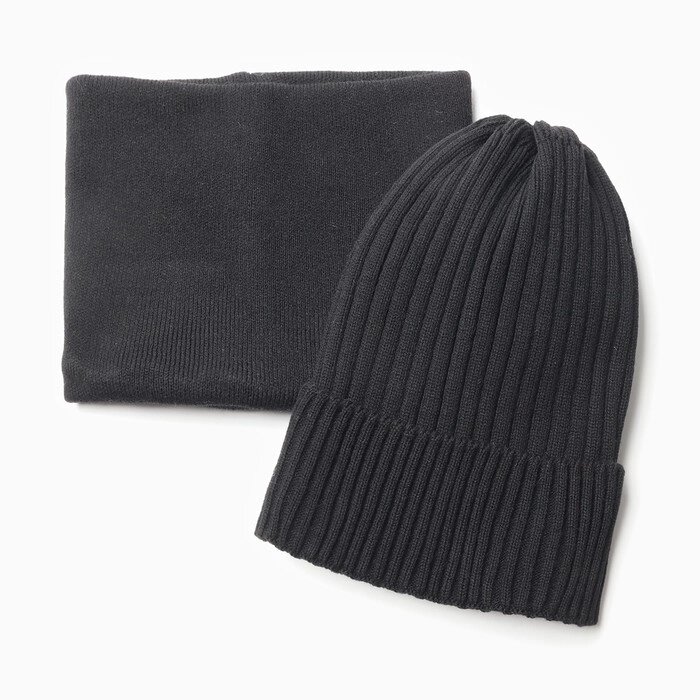 Комплект детский (шапка, снуд), цвет черный, размер 48-52 от компании Интернет-магазин "Flap" - фото 1