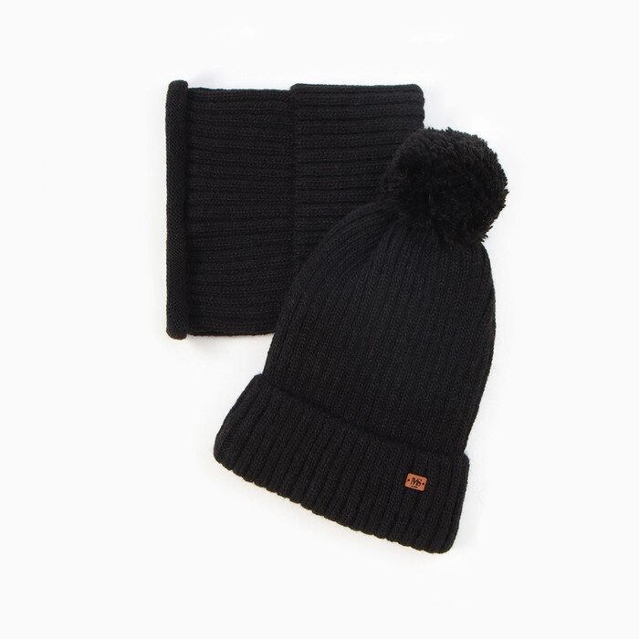 Комплект детский (шапка, снуд), цвет черный, размер 52-54 от компании Интернет-магазин "Flap" - фото 1