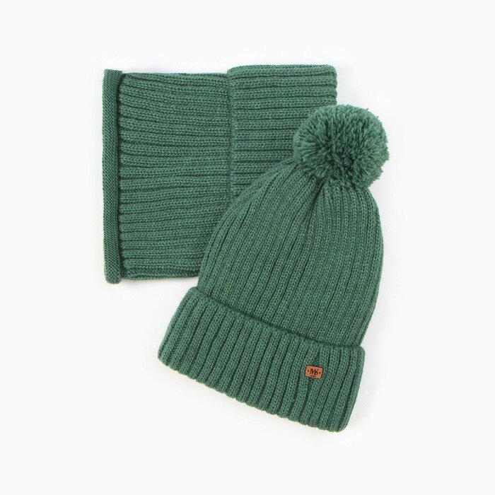 Комплект детский (шапка, снуд), цвет зеленый, размер 52-54 от компании Интернет-магазин "Flap" - фото 1