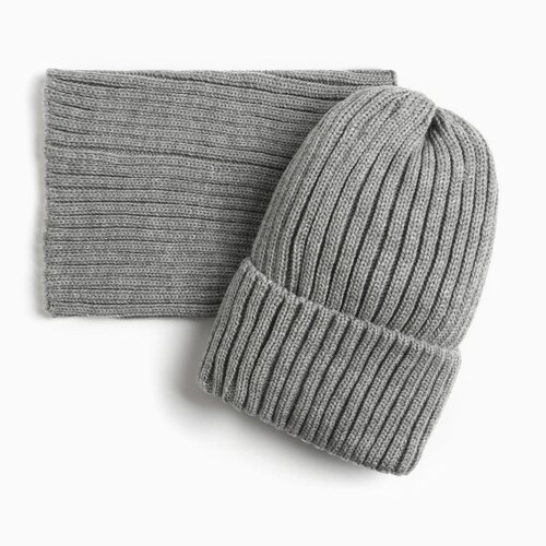 Комплект для девочки (шапка, снуд), цвет серый, размер 50-54
