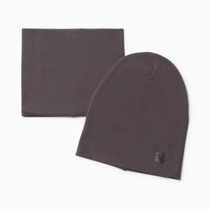 Комплект для мальчика (снуд и шапка), цвет тёмно-серый, размер 50-54 от компании Интернет-магазин "Flap" - фото 1