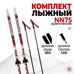 Комплект лыжный пластиковые лыжи 185 см с насечкой, стеклопластиковые палки 145 см, крепления NN75 мм, цвета МИКС