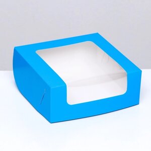 Кондитерская упаковка с окном, синяя, 18 х 18 х 7 см