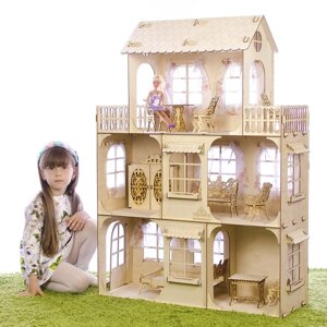 Конструктор 'Большой кукольный дом'без мебели и текстиля, фанера 3 мм, этаж 33 см