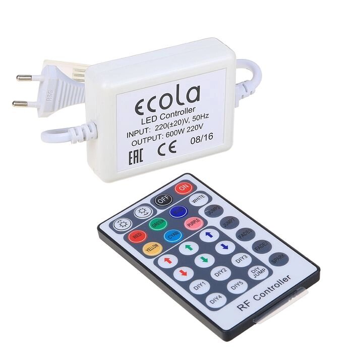 Контроллер Ecola для RGB ленты 14 x 7 мм, IP68, 220 В, 600 Вт, пульт ДУ от компании Интернет-магазин "Flap" - фото 1