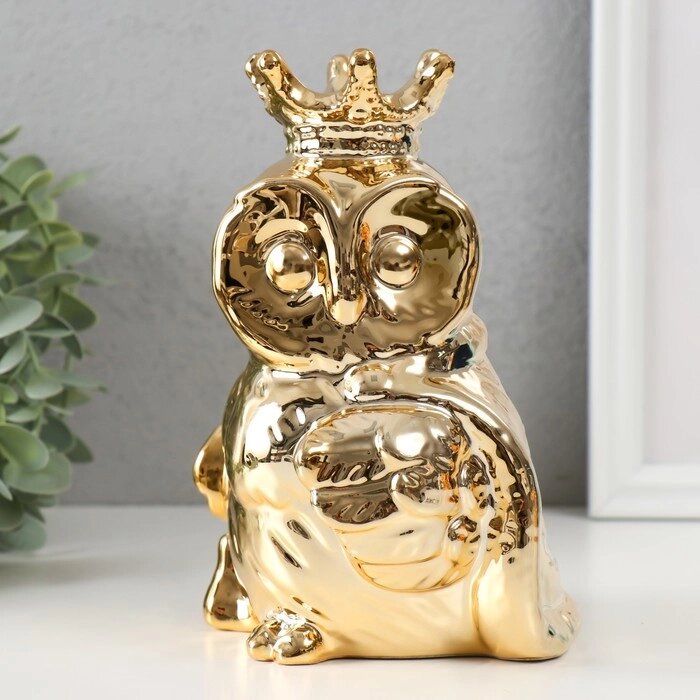 Копилка керамика 'Филин в короне и мантии' золото 12х12х18,5 см от компании Интернет-магазин "Flap" - фото 1