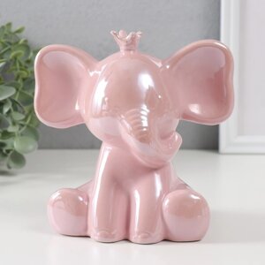Копилка керамика 'Слонёнок в короне' розовый перламутр 14,5х9,7х14,8 см