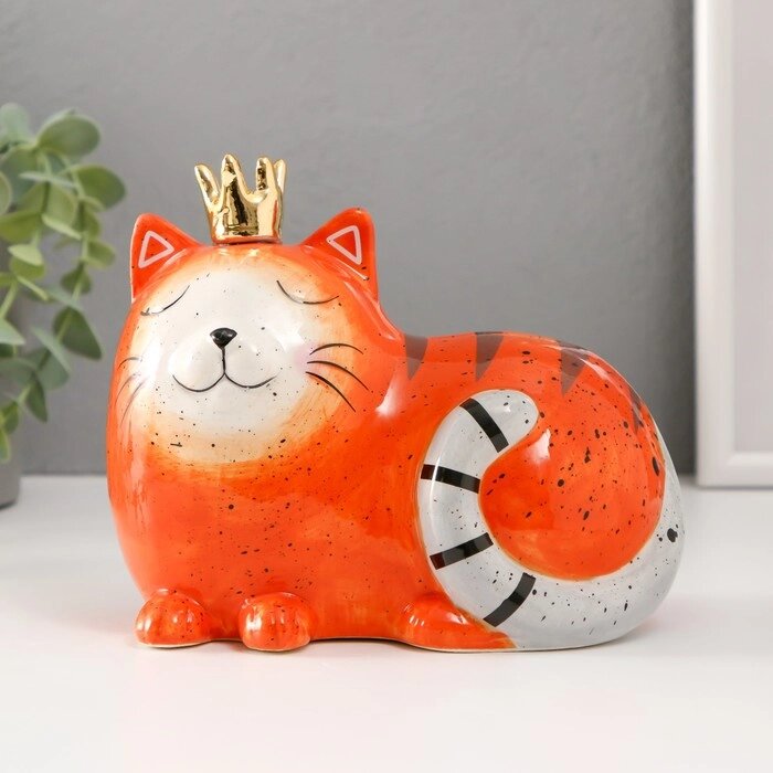 Копилка керамика 'Спящая рыжая кошка в короне' 16,2х10,3х12,6 см от компании Интернет-магазин "Flap" - фото 1