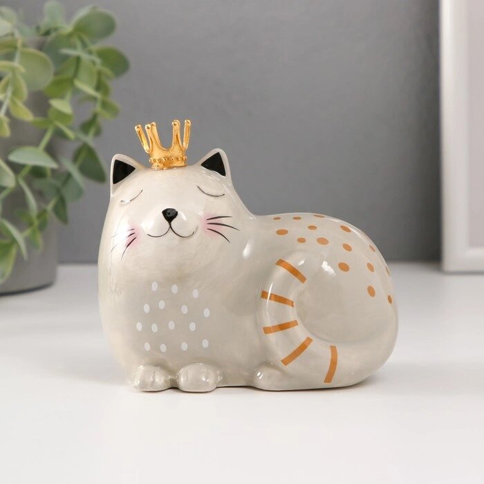 Копилка керамика 'Спящая серая кошка в короне' 11,6х7,4х10,3 см от компании Интернет-магазин "Flap" - фото 1