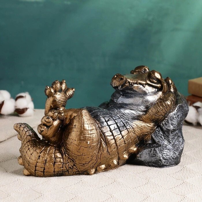 Копилка 'Крокодил у камня' бронза с серебром, 16х29см от компании Интернет-магазин "Flap" - фото 1