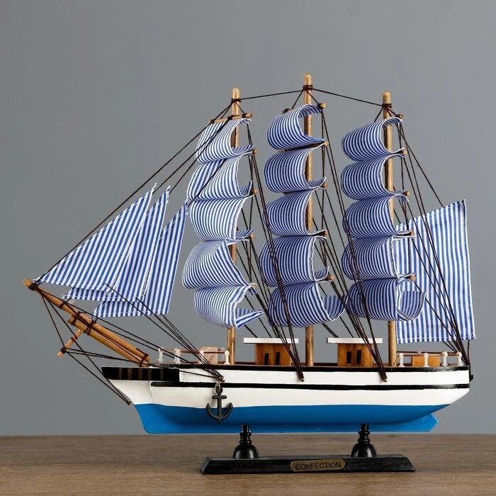 Корабль 'Чесма' трехмачтовый сине-белые папруса, 34*7*32см от компании Интернет-магазин "Flap" - фото 1
