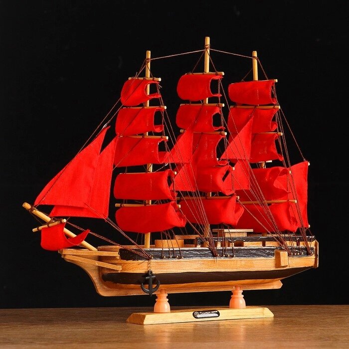 Корабль сувенирный средний 'Ахиллес', паруса красные, 39х44х7 см от компании Интернет-магазин "Flap" - фото 1