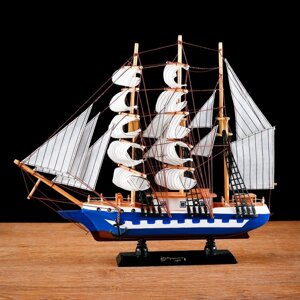 Корабль сувенирный средний 'Корсика'борта синие с белой полосой, паруса белые, 43х8,5х37 см