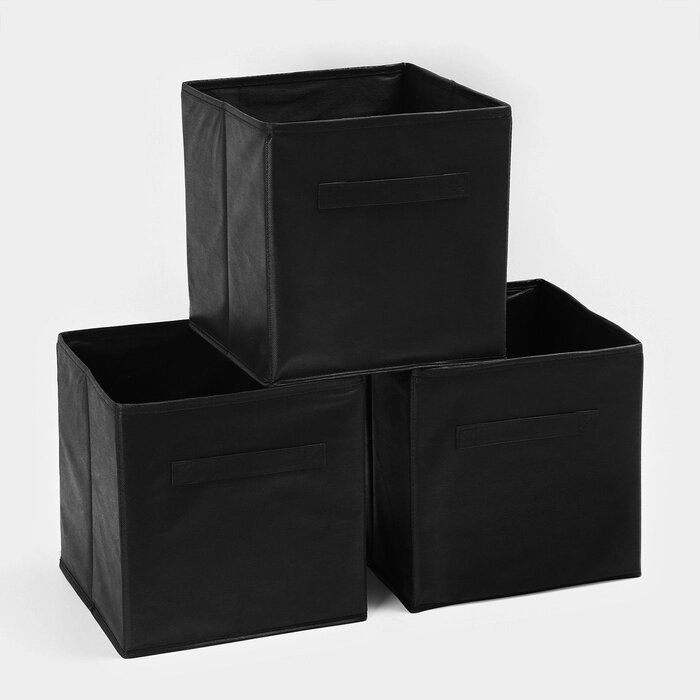 Короб для хранения, 28x28x28 см, набор 3 шт, цвет чёрный от компании Интернет-магазин "Flap" - фото 1