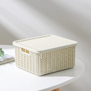 Коробка для хранения с крышкой 'Вязание'1,5 л, 17x15x8 см, цвет белый ротанг