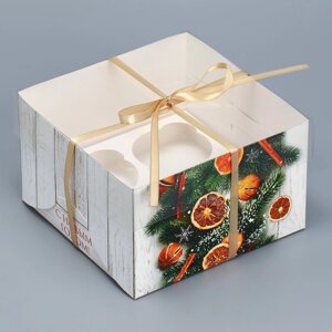 Коробка для капкейка 'Хвоя, корица, апельсин'16 x 16 x 10 см (комплект из 5 шт.)