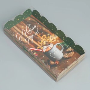 Коробка для кондитерских изделий с PVC крышкой 'С Новым годом'кофе, 10.5 x 21 x 3 см (комплект из 5 шт.)
