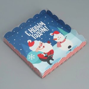 Коробка для кондитерских изделий с PVC крышкой 'С Новым годом! снеговик, 21 x 21 x 3 см (комплект из 5 шт.)