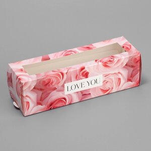 Коробка кондитерская складная, упаковка 'Love you'розовые розы, 18 х 5.5 х 5.5 см (комплект из 5 шт.)