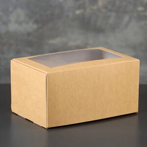 Коробка-моноблок картонная под 2 капкейка, с окном, крафт, 16 х 10 х 8 см (комплект из 5 шт.)