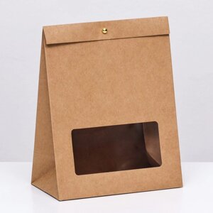 Коробка-пакет, крафт с окном, 23 х 18 х 10 см (комплект из 5 шт.)