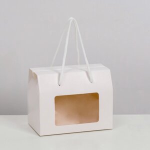 Коробка-пакет, с окном и ручками, белая, 15 х 11 х 9 см (комплект из 5 шт.)