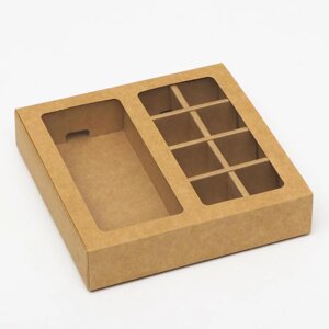 Коробка под 8 конфет + шоколад, с окном, крафт, 17 х 5 х 17,5 х 3,7 см (комплект из 5 шт.)