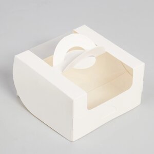 Коробка под бенто-торт с окном, белая, 14 х 14 х 8 см (комплект из 5 шт.)