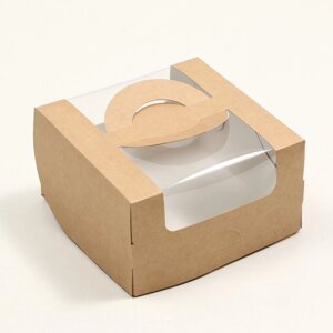 Коробка под бенто-торт с окном, крафт, 14 х 14 х 8 см (комплект из 5 шт.)