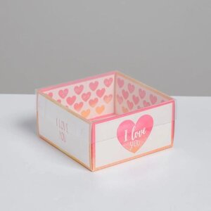 Коробка под бенто-торт с PVC крышкой, кондитерская упаковка 'I love you'12 х 6 х 11.5 см (комплект из 5 шт.)