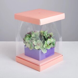 Коробка подарочная для цветов с вазой и PVC окнами складная, упаковка,С Любовью'16 х 23 х 16 см