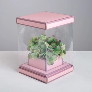 Коробка подарочная для цветов с вазой и PVC окнами складная, упаковка, Вдохновение'16 х 23 х 16 см