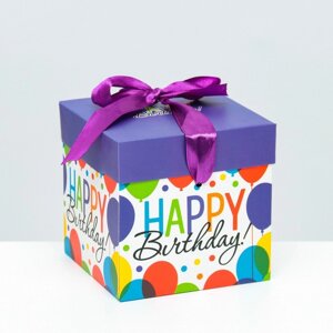 Коробка Самосборная 'С днем рождения' фиолетовая 10х10х10 см (комплект из 12 шт.)