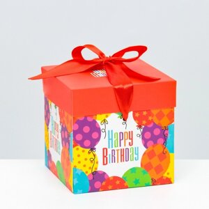 Коробка Самосборная 'С днем рождения' красная 10х10х10 см (комплект из 12 шт.)